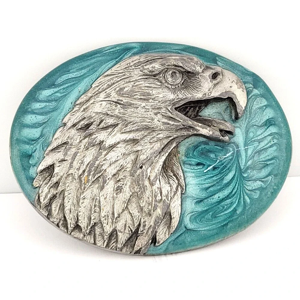 Vintage 1987 Siskiyou Turquoise Enamel Pewter 🦅Eagle Belt Buckle
